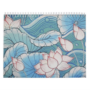Chinoiserie Pastel Oriental Pink & Blue Floral Kalender