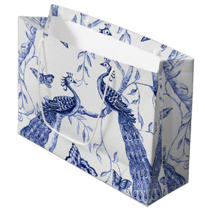 Chinoiserie Peacock Floral Navy Blue Vrijgezellenf Groot Cadeauzakje