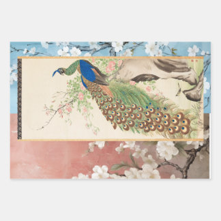 Chinoiserie Peacock met Dusty Roos en Faded Blue Inpakpapier Vel