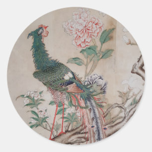 Chinoiserie Peacock  Ronde Sticker