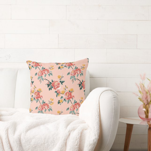  Chinoiserie Peony Vine Floral Kussen (Bank)