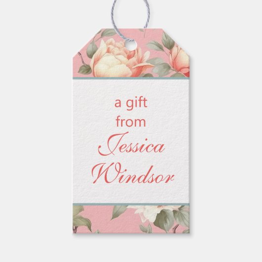 Chinoiserie Pink Floral Egret Cadeaulabel (Voorkant)