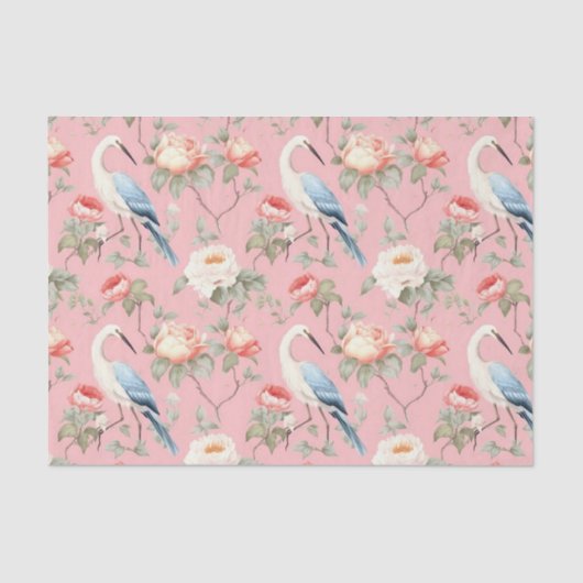 Chinoiserie Pink Floral Egret Tissuepapier (Voorkant)