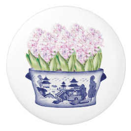 Chinoiserie Pink Hyacinths Keramische Knop