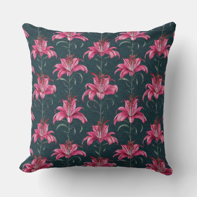 Chinoiserie Pink Lily Motif Pattern Kussen (Voorkant)