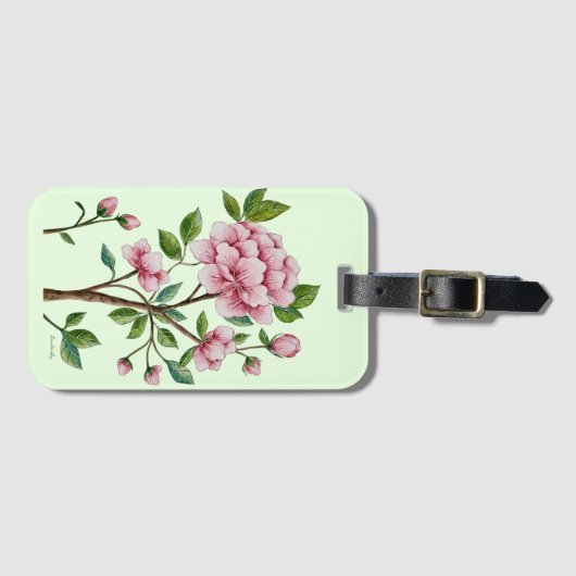 Chinoiserie Pink Peony Bagagelabel (Voorkant (horizontaal))