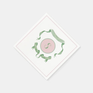 Chinoiserie Pink Ribbons Logo Crest Servet
