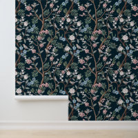 Chinoiserie Pioen Bloemen,Bomen Vogels Donker Bloe