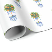 Chinoiserie Pottery Oranje Topiary Tree Blue Gift  Cadeaupapier (Rol Hoek)