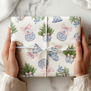Chinoiserie Preppy Bow Christmas Wrapping Paper Cadeaupapier