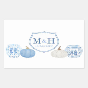 Chinoiserie Pumpkins Blue & White Wedding Logo Rechthoekige Sticker