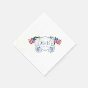 Chinoiserie Red White Blue Monogram Weddenschap Pa Servet