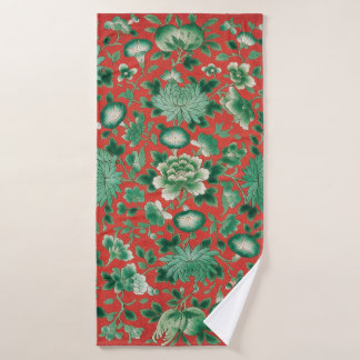 Chinoiserie rood groen bloemmotief chintz bad handdoek