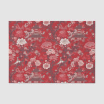 Chinoiserie Rood Roze Bloemen Schilderij Decoupage