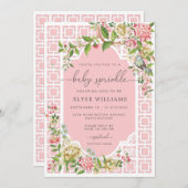 Chinoiserie rose Baby Sprinkl Invitation Trianon (Devant / Derrière)