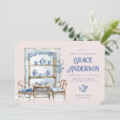 Chinoiserie rose et bleu Bamboo Thé Invitation (Debout devant)