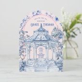 Chinoiserie rose et bleu Pagoda Tea Invitation (Debout devant)