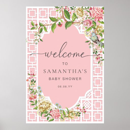 Chinoiserie rose Floral Baby shower Affiche de bie (Devant)