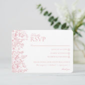 Chinoiserie rose Floral RSVP carte de repose (Debout devant)