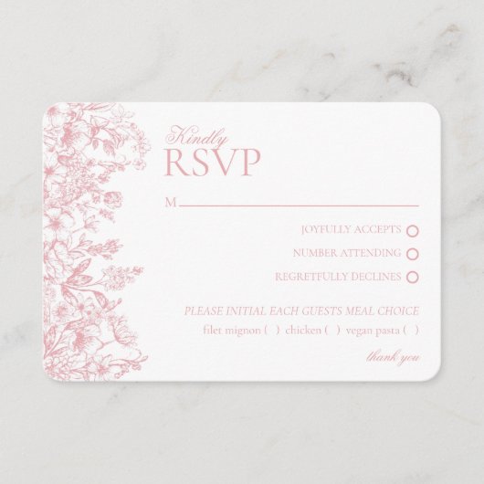 Chinoiserie rose Floral RSVP carte de repose (Devant)