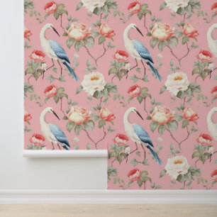 Chinoiserie Roze Bloemen & Groenten Patroon Behang