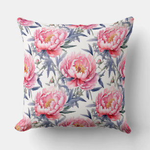 Chinoiserie roze en witte pioen kussen