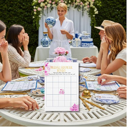 Chinoiserie Roze Wilg Bruiloftsshower Bingo spel Kaart