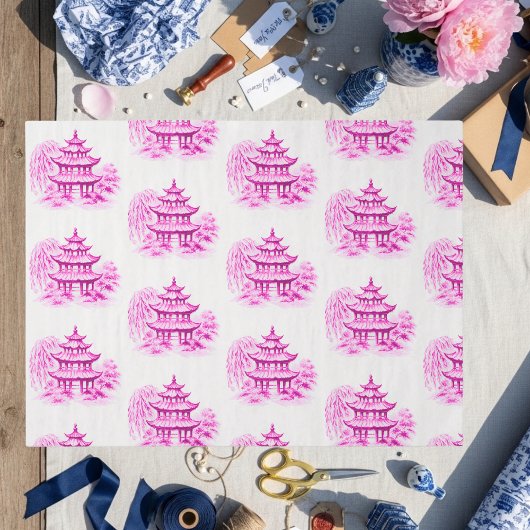 Chinoiserie Roze Willow Pagode Tissuepapier