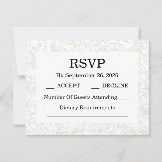 Chinoiserie Sage Green Peony Cartes RSVP (Devant)