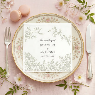 Chinoiserie Sage Groene Bloem Bruiloft Servetten