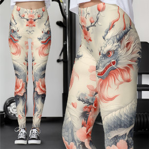 Chinoiserie Sakura Draak Leisteen & Roze Kunst Leggings