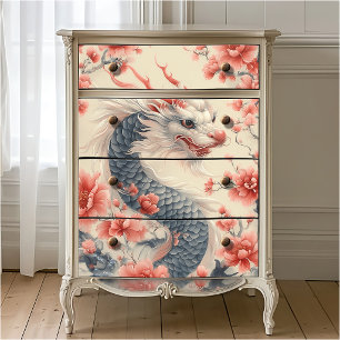 Chinoiserie Sakura Draak Leisteen & Roze Upcycle Tissuepapier