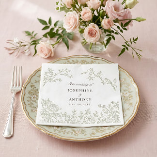 Chinoiserie Saliegroen Bloem Bruiloft Servetten