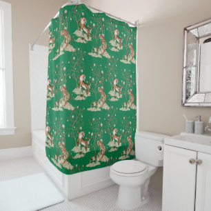 Chinoiserie Tijger, Pioenrozen & Bomen Lente Groen Douchegordijn