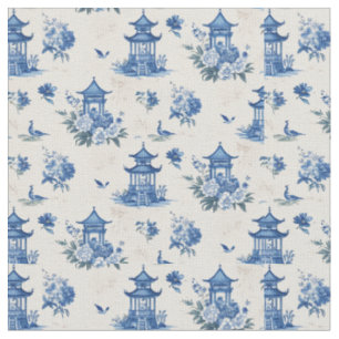 Chinoiserie Toile Bleu Motif Élégant tissu