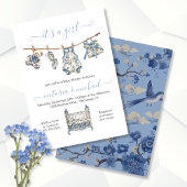 Chinoiserie Toile Clothesline Baby shower Meisje Kaart