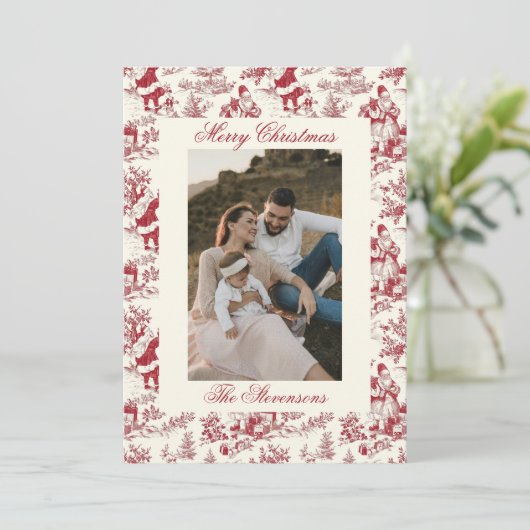 Chinoiserie Toile De Jouy Festive Photo Christmas Feestdagenkaart (Staand voorkant)