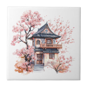 Chinoiserie Toile De Jouy Pagode Tegeltje