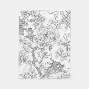 Chinoiserie Toile Draak Kersenbloesem Siermotief Fleece Deken