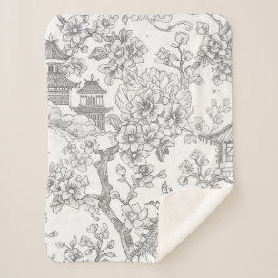 Chinoiserie Toile Draak Kersenbloesem Siermotief Sherpa Deken