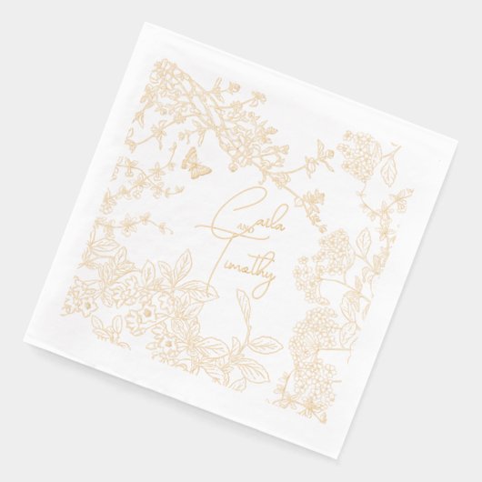 Chinoiserie Toile Filigre Wedding Save Datum Bruid Folie Servetten (Links)