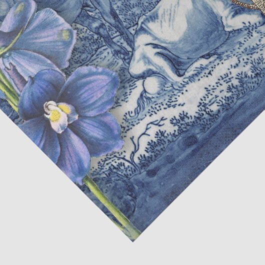 Chinoiserie Toile Floral Blue White Script Collage Tissuepapier (Detail)