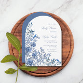 Chinoiserie Toile Zacht Blauw Bloemen Baby shower Kaart