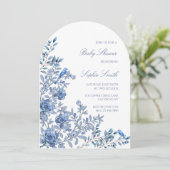 Chinoiserie Toile Zacht Blauw Bloemen Baby shower Kaart (Staand voorkant)