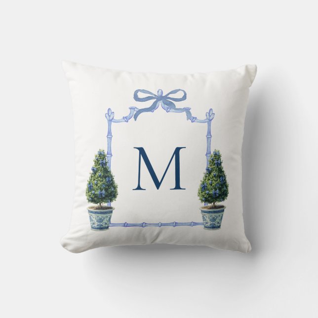 Chinoiserie Topiaire Monogram Crest Kussen (Voorkant)