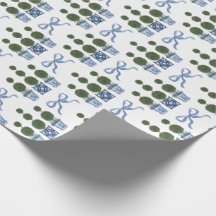 Chinoiserie Topiary Boom Blauwe Strik Cadeaupapier