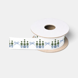 Chinoiserie Topiary Boom Blauwe Strik Lint