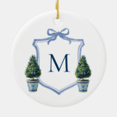 Chinoiserie Topiary Monogrammed Crest Christmas Keramisch Ornament (Achterkant)