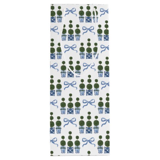 Chinoiserie Topiary Tree Blue Bow Wijn Cadeautas (Achterkant)