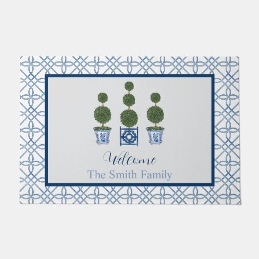 Chinoiserie Topiary Tree Custom Name Welkom Deurmat (Voorkant)